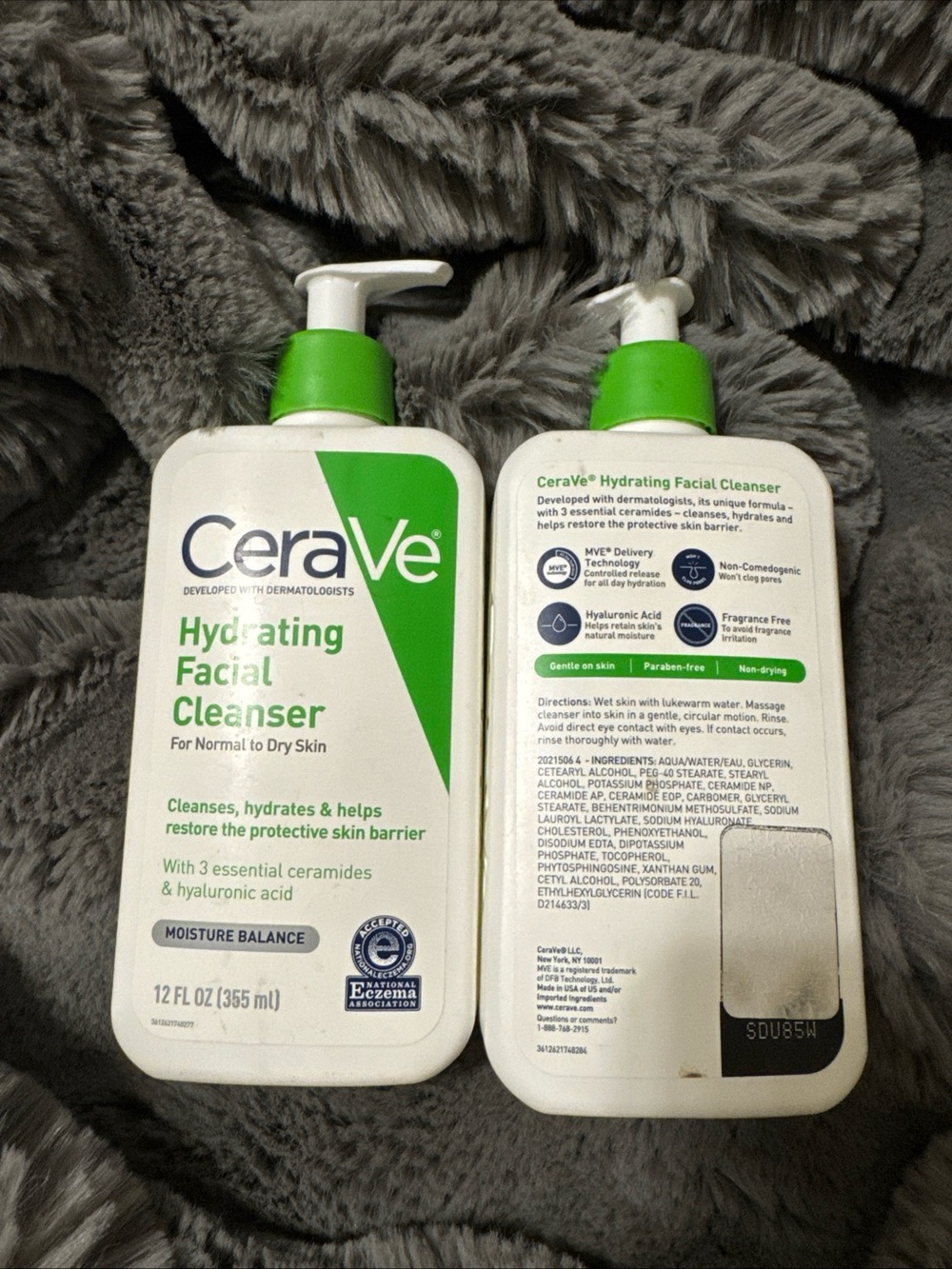 2 CeraVe Face Wash Hydrating Facial Cleanser  Normal to Dry Skin 12 Oz 80% Full